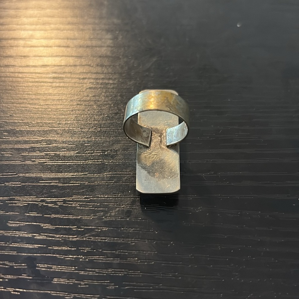 Silver Ring Synthetic Turquoise Rectangle Stone S… - image 4